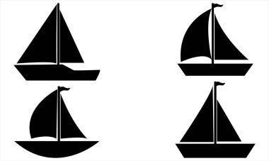 Yelkenli Silueti Simgesi Seti - Denizcilik, Seyahat ve Yaz temalı Sanat için Üçgen Yelkenliler