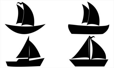 Yelkenli Silueti Simgesi Seti - Denizcilik, Seyahat ve Yaz temalı Sanat için Üçgen Yelkenliler