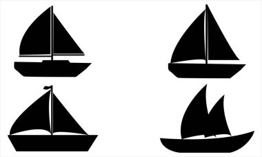 Yelkenli Silueti Simgesi Seti - Denizcilik, Seyahat ve Yaz temalı Sanat için Üçgen Yelkenliler