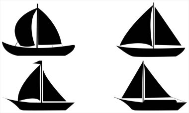 Yelkenli Silueti Simgesi Seti - Denizcilik, Seyahat ve Yaz temalı Sanat için Üçgen Yelkenliler