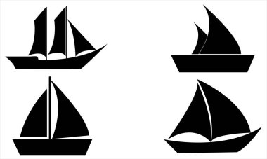 Yelkenli Silueti Simgesi Seti - Denizcilik, Seyahat ve Yaz temalı Sanat için Üçgen Yelkenliler