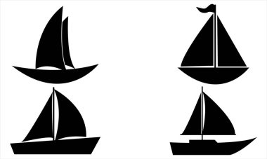 Yelkenli Silueti Simgesi Seti - Denizcilik, Seyahat ve Yaz temalı Sanat için Üçgen Yelkenliler