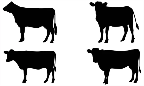 İnek siluetleri vektörü ayarlandı