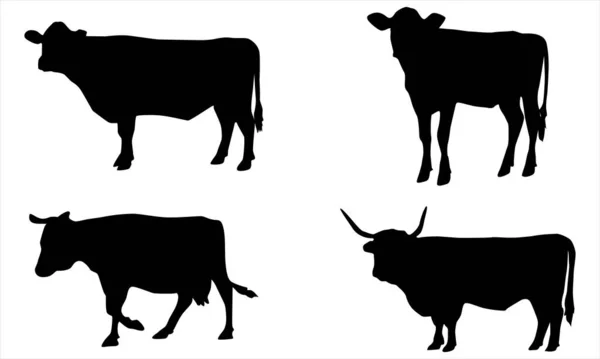 İnek siluetleri vektörü ayarlandı