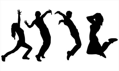 Beyaz arka planda dans eden erkek kadın siluetleri