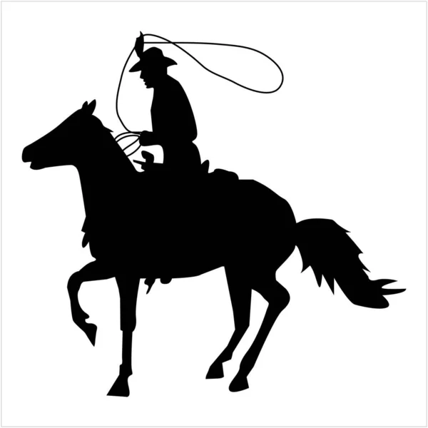 Lasso Siluet Vektör Sanatı ile Kovboy - Batı Rodeo İllüstrasyonu
