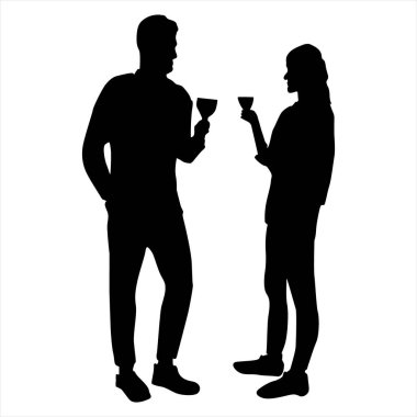 Romantik Çift Tost Yapıyor Siluet Vektör Sanatı - Kutlama, Aşk ve İlişki