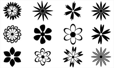 Çok Yönlü Siyah Çiçek Simgeleri Ayarlandı - Botanik Siluetler & Çiçek Elementleri