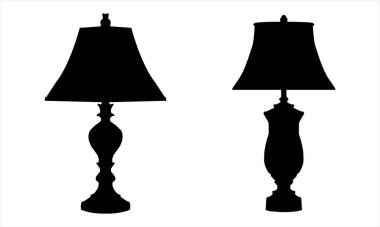  Klasik Masa Lambası Beyaz Üzerine Siluetler