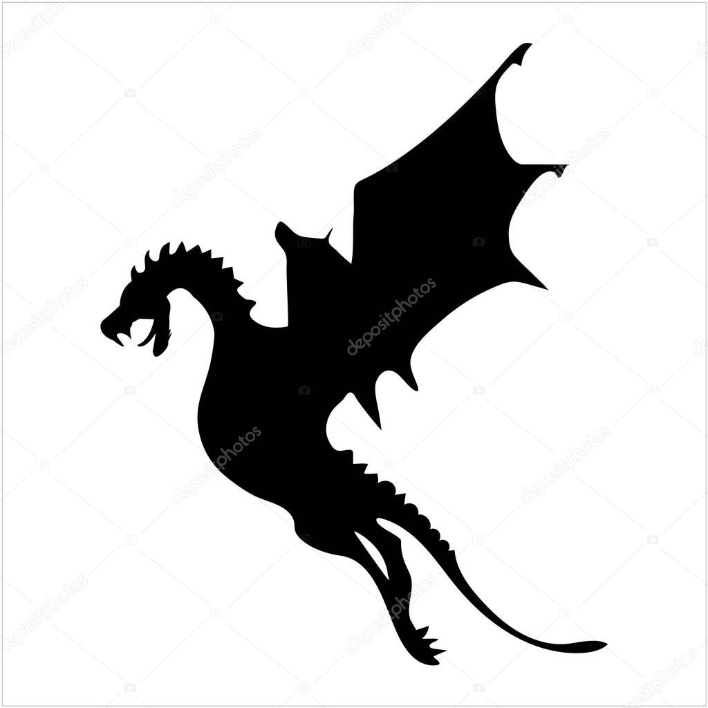 : Flying Dragon Silhouette Vector Illustration - Fantasy Creature Graphic