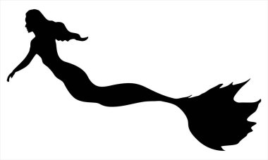 Beyaz arkaplanda deniz kızı silueti vektörü