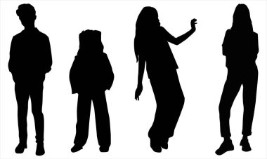 Genç İnsanlar Siluetleri Vektör İllüstrasyon Ayarları