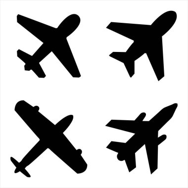 Uçak simgesi üst görünümü. Düz uçak simgesi seti. Vektör düzlem sembolleri. Vektör izole tasarım elemanı. siluet uçak vektörü.