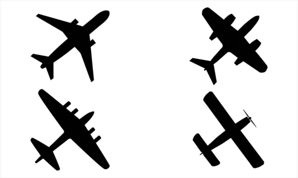 Uçak simgesi üst görünümü. Düz uçak simgesi seti. Vektör düzlem sembolleri. Vektör izole tasarım elemanı. siluet uçak vektörü.