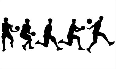 Basketbolcuların siluetleri beyaz arkaplanda ayarlandı