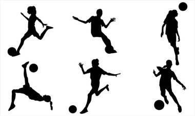 Kadın futbolcu silueti beyaz arka planda ayarlandı