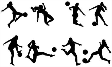 Kadın futbolcu silueti beyaz arka planda ayarlandı