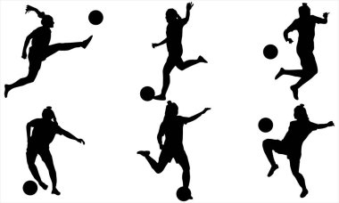 Kadın futbolcu silueti beyaz arka planda ayarlandı