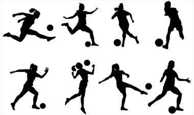 Kadın futbolcu silueti beyaz arka planda ayarlandı