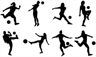 Kadın futbolcu silueti beyaz arka planda ayarlandı