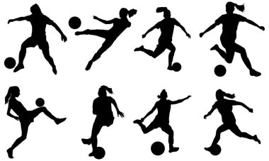 Kadın futbolcu silueti beyaz arka planda ayarlandı