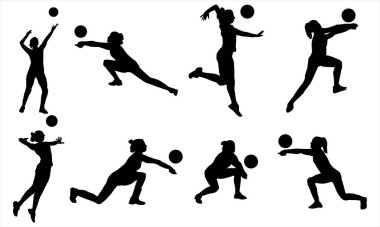 Voleybol Silueti Simgesi Dinamik Oyuncu Pozisyonları Spike, Serve, Dig, Block ve Pass in Sports, Fitness ve Team Design