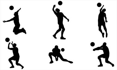 Voleybol Silueti Simgesi Dinamik Oyuncu Pozisyonları Spike, Serve, Dig, Block ve Pass in Sports, Fitness ve Team Design
