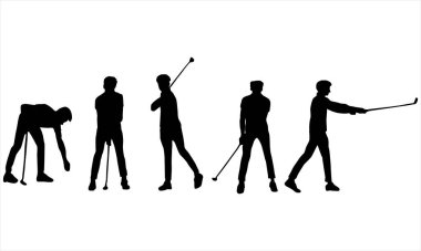 Golfçü siluetleri beyaz arkaplanda ayarlandı