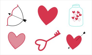 Sevgililer Günü Simgesi Beyaz arkaplanda Ayarlandı