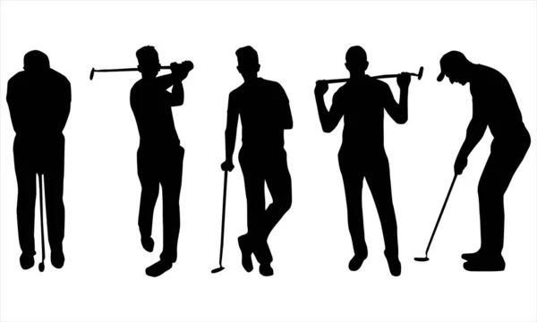 Golfçü siluetleri beyaz arkaplanda ayarlandı