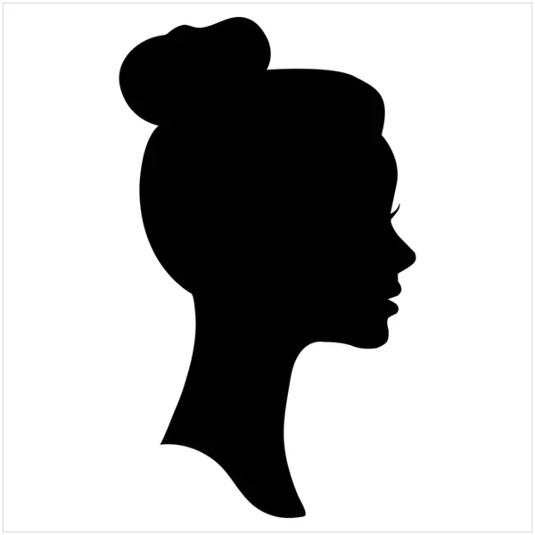 Kimlik, İkonografi ve Minimalist Portre Tasarımı için Bun Saç Tarzı ile Kadın Profili Siyah Taraflı Görünüm