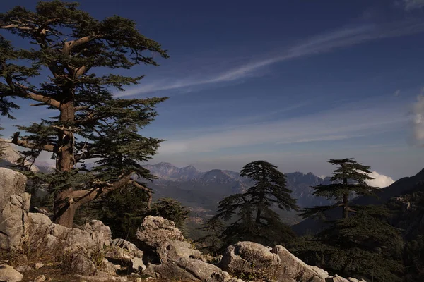 Taşlı tepeler mavi gökyüzü - Likya yolu, Türkiye'nin yeşil çalılar ile kaplı