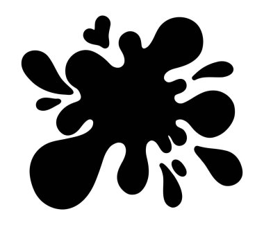 Siyah boya damlası ve sıçrama. Damlayan gölge efektli el çizimi mürekkep lekesi. Grunge soyut eskiz öğesi. İzole edilmiş düz vektör çizimi