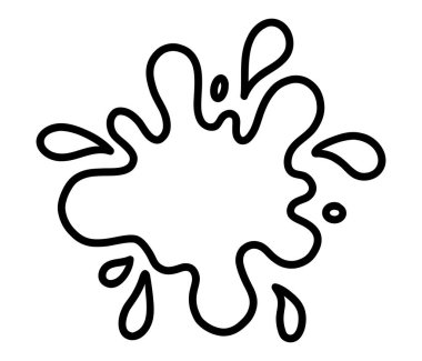 Tek bir mürekkep sıçramasının ana hatları. Damlayan damlaları olan soyut vektör lekesi. Basit taslak stili izole tasarım ögesi. Renk sayfası.