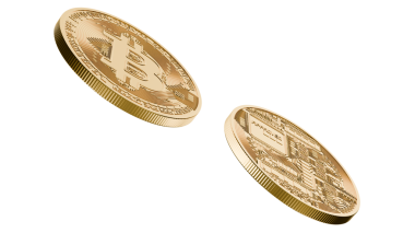 İki Bitcoin madeni para, temiz bir arkaplan karşısında eğik bir perspektifte yüzüyor. Bileşim, dijital varlıkların küresel yükselişi, modern engelleme finansmanı ve kripto para birimi piyasalarının.