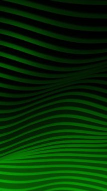 Parlak yeşil kıvrımlı üç boyutlu dalgaların yer aldığı dikey ve dikey bir video animasyonu, dijital arkaplan, modern hareket grafikleri, sunumlar ve yaratıcı görsel projeler için ideal.