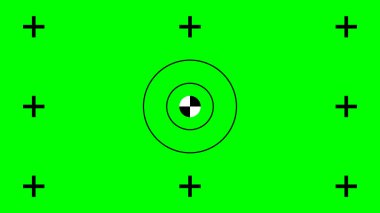 Siyah işaretleyiciler ve merkezi işaretleyicinin etrafında eşmerkezli daire ile krom anahtar arka planı, film ve video birleşiminde doğru VFX hareketini izlemek için kullanılır.