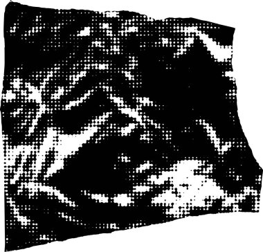 Yüksek kontrastlı siyah beyaz görüntü soyut bir yarım ton deseni gösterir. Noktaların yoğunluğu, düzensiz şekiller ve kenarlar oluşturur. Genel etkisi buğulu ve dokulu, modern bir his ile.