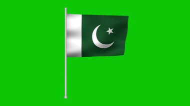 Pakistan flag waving on a pole with a green background for easy compositing