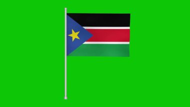 a south sudan national banner is waving against a bright green screen backdrop. perfect for illustrating concepts of national identity, patriotism, and international relations. use it today!