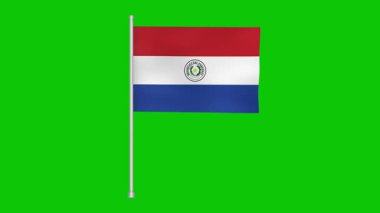 a picturesque image showcasing the paraguayan banner gracefully fluttering against a vivid green backdrop. the banner is attached to a pole, symbolizing national pride and identity.