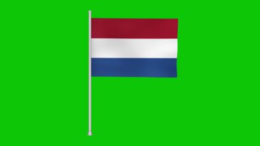 a dutch national banner is waving gently on a pole. the backdrop is a bright green screen. perfect for chroma keying effects and adding a patriotic touch to your projects. length: 200