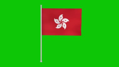A hong kong flag gently waves against a green screen. Perfect for chroma keying and adding your own background. Use this for presentations or content about hong kong. 200 characters.