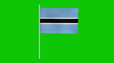 A botswana flag waves gently on its pole. The background is green, perfect for chroma keying and compositing. Use this element to easily add the flag to your projects.