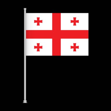 Beyaz zemin üzerinde büyük bir kırmızı haç ve dört küçük kırmızı haç bulunan Gürcistan bayrağının gerçekçi bir tasviri bir bayrak direğinde sergilenmektedir..