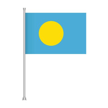 Ay 'ı temsil eden sarı bir diskle gökyüzü mavisi bir tarlaya sahip Palau' nun ulusal bayrağı gümüş bir bayrak direğinde sergilenmektedir..