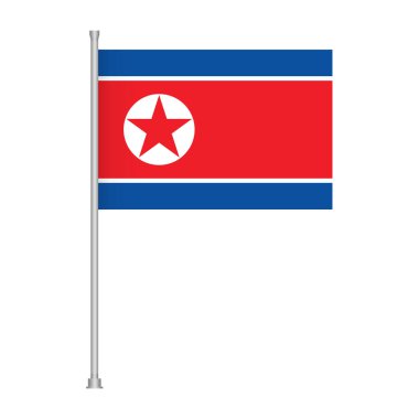 Kuzey Kore 'nin kırmızı, beyaz ve mavi çizgili ulusal bayrağı bir bayrak direğinde sergilenmektedir..