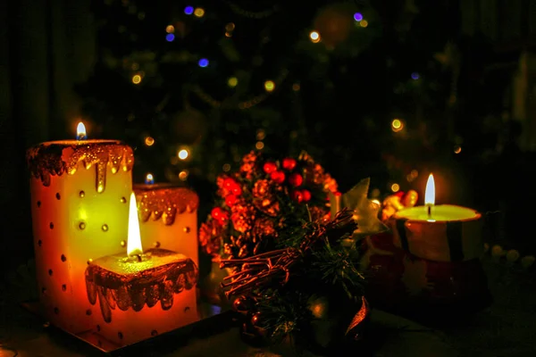 Bougies Noël Allumant Obscurité — Photo