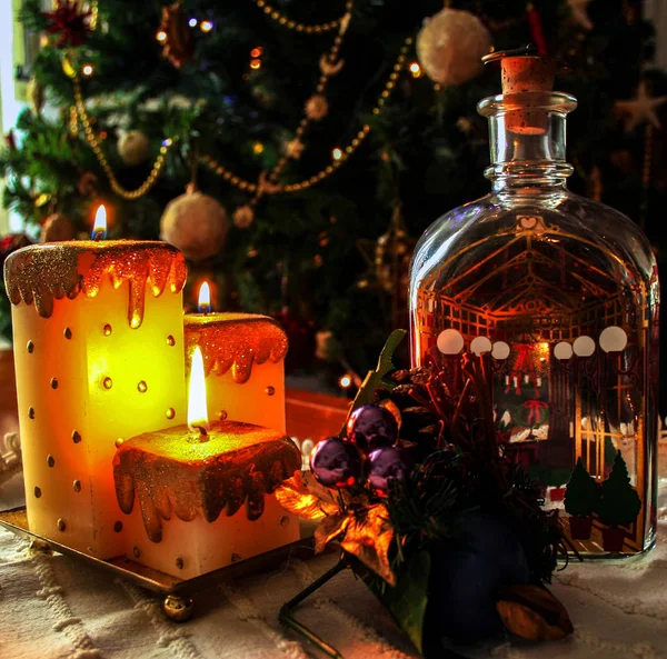 Velas Navidad Encendiendo Oscuridad — Foto de Stock