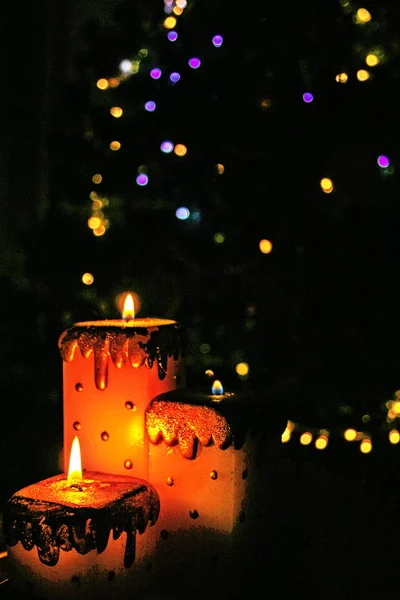 Velas Natal Iluminando Escuro — Fotografia de Stock